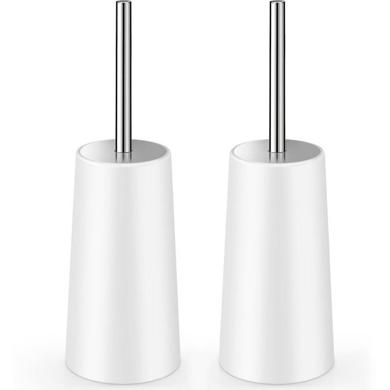 IXO Toilet Brush and Holder, 2 Pack Toilet Brush with 304 Stainless Steel Long Handle, Toilet Bowl Brush for Bathroom Toilet-Ergonomic, Elegant,Durable (White) - Image 1